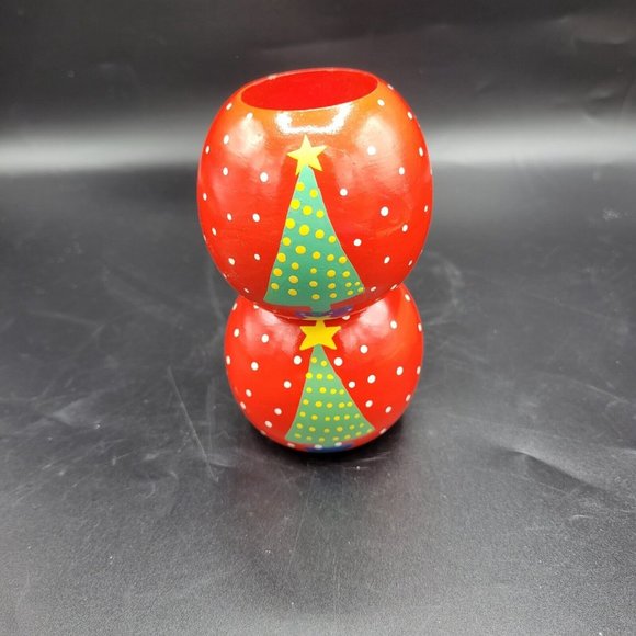 Wooden Christmas Tree Handpainted 2.5" X 2.5" Votive Candleholder Pair - Picture 6 of 10